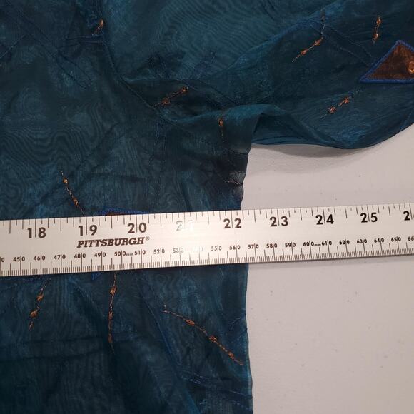 Chico's Design Shirt Womens Large Teal Sheer Embroidered Metallic Button Art - Picture 7 of 8